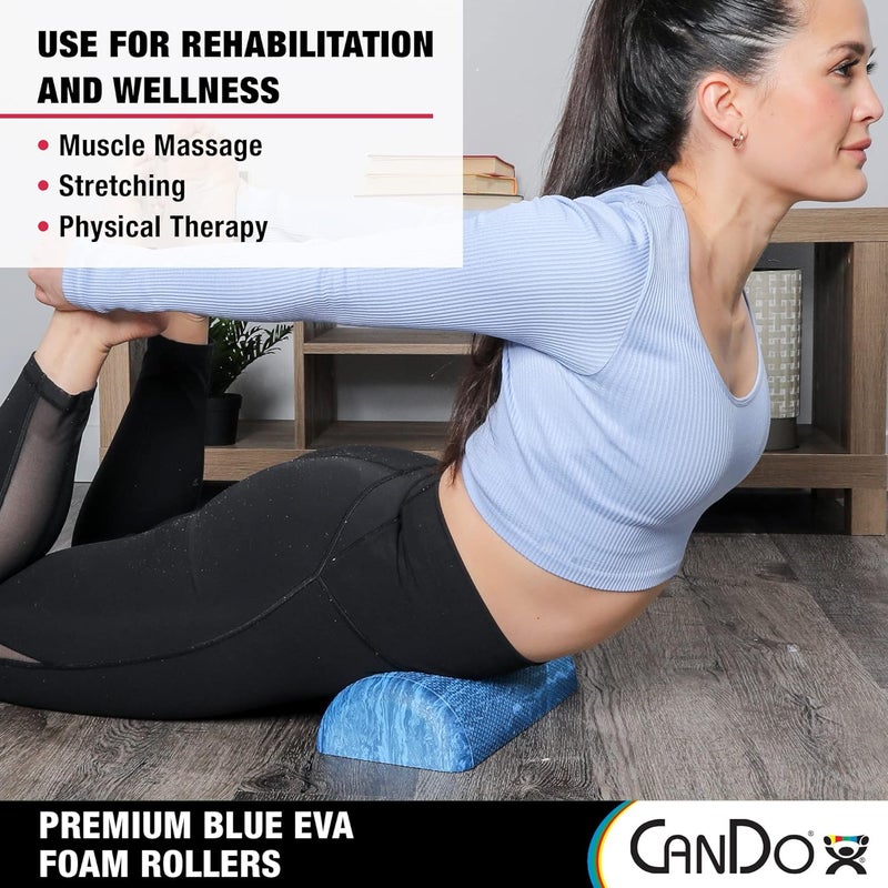 Cando رولر فوم ماربل أزرق بريميوم لاستعادة العضلات، علاج التدليك، استعادة الرياضة والعلاج الطبيعي 6" × 12" نصف دائري - Image 4